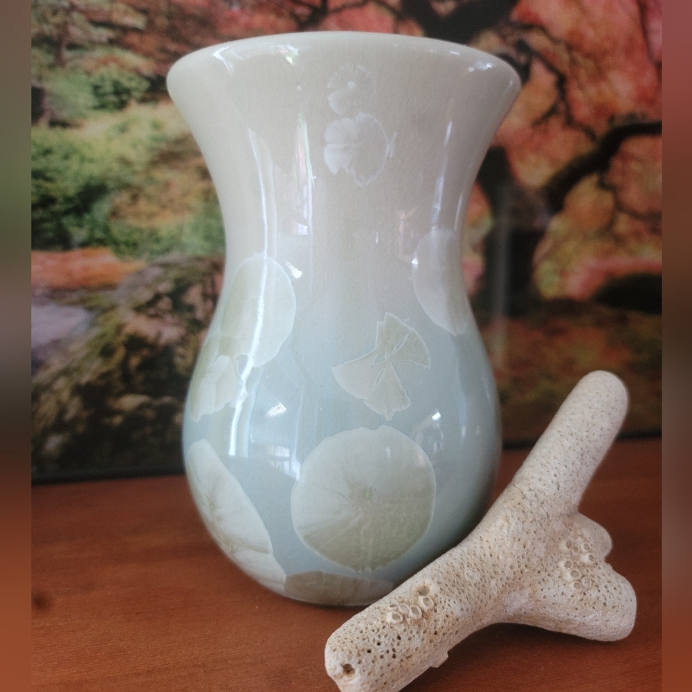 Handmade Seafoam Crystalline glazed Vase. Beautiful piece of pottery!